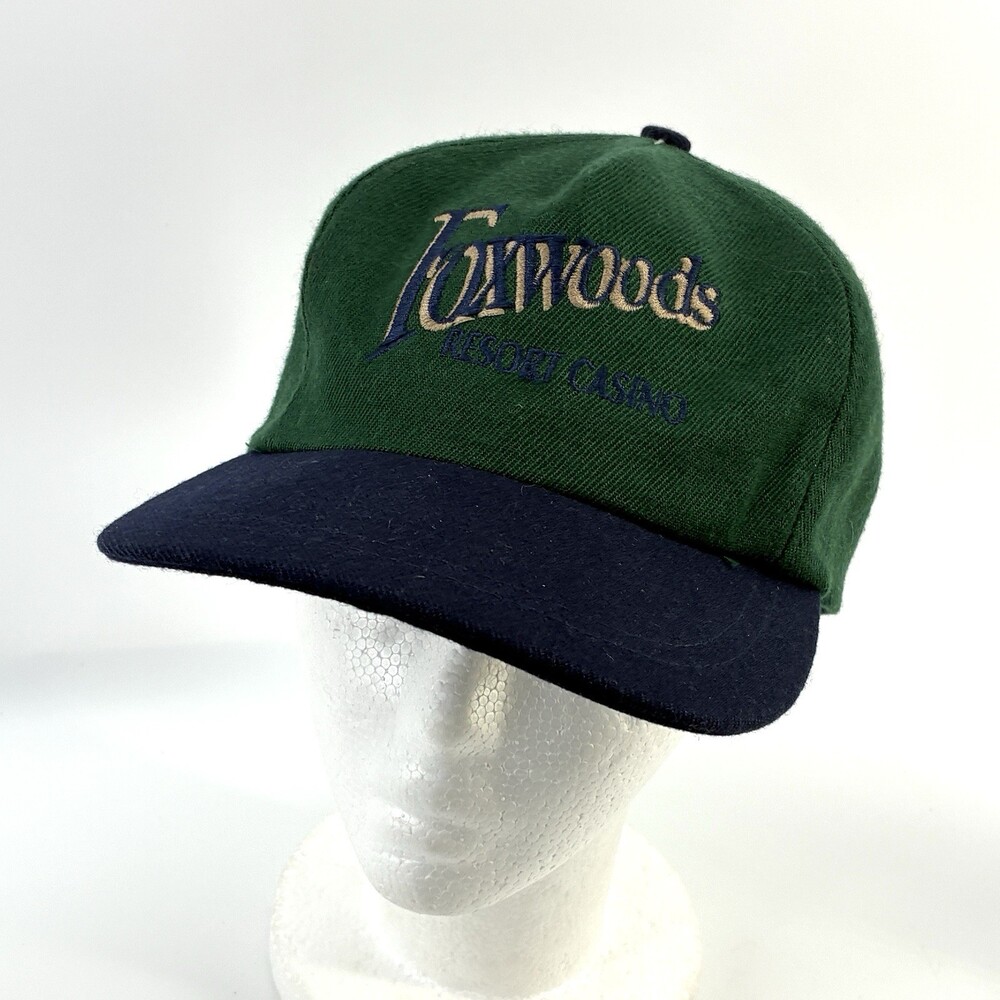Vintage Foxwoods Casino Corduroy Snapback Hat 90s Green Navy (T)